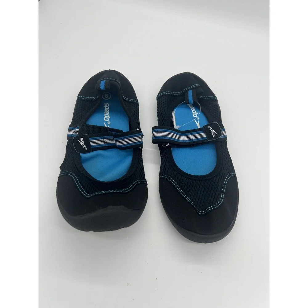 Speedo Unisex‎ Kids Water Shoes Aqua Socks Black Blue Size S Hook & Loop Strap